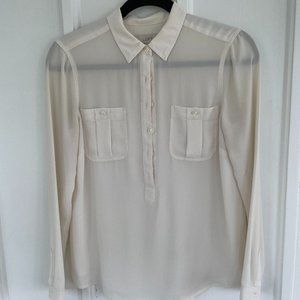 LOFT Long Sleeve Cream Half Button Blouse | Color: Cream | Size: Small Petite
